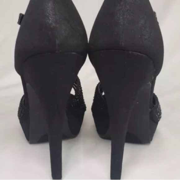 De Blossom Collection Women's Suede Black 5" Stiletto Rhinestone Shoes Size 6.5 - Picture 3 of 5
